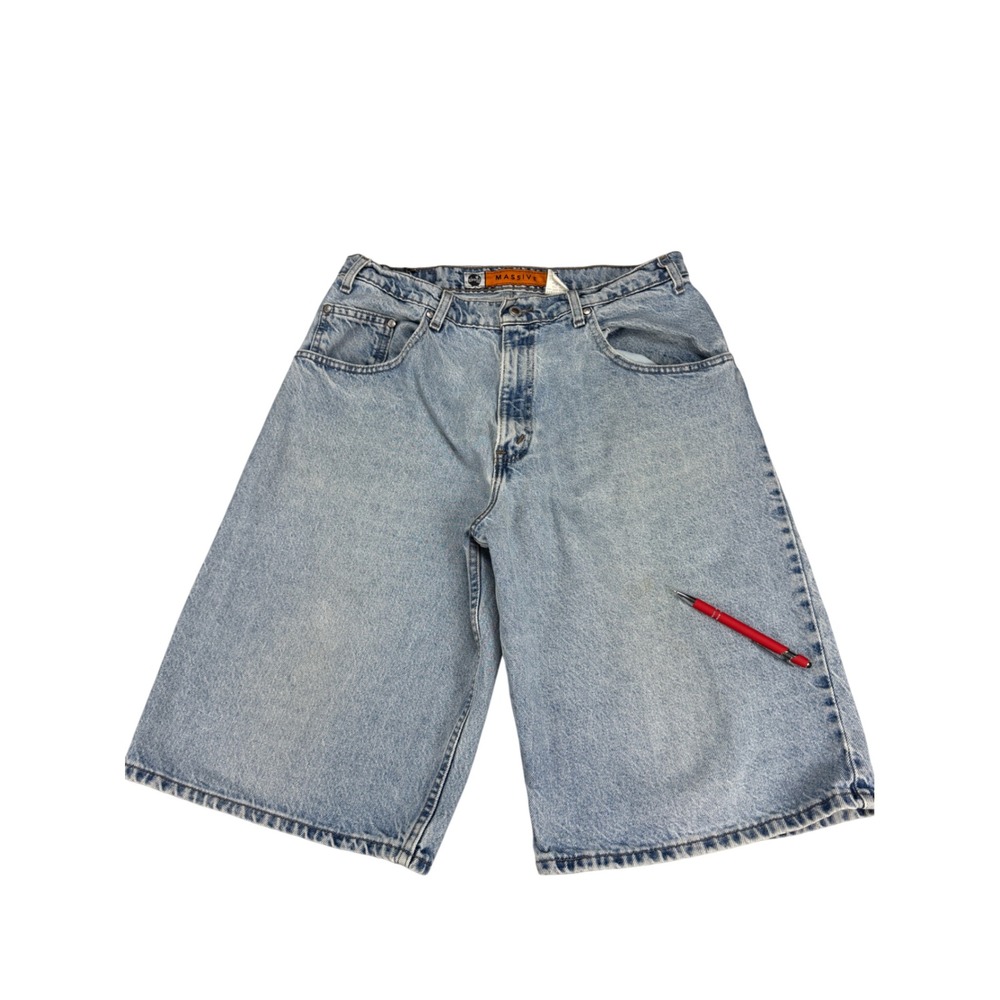 Vintage Levis SilverTab Massive Baggy Denim Shorts Light Wash Made in USA 34